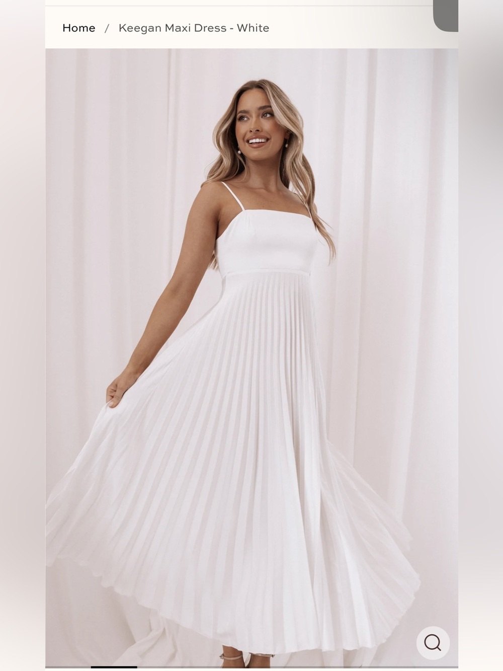 Petal & Pup White Pleated Maxi Dress with Spaghetti Straps (Keegan Maxi)